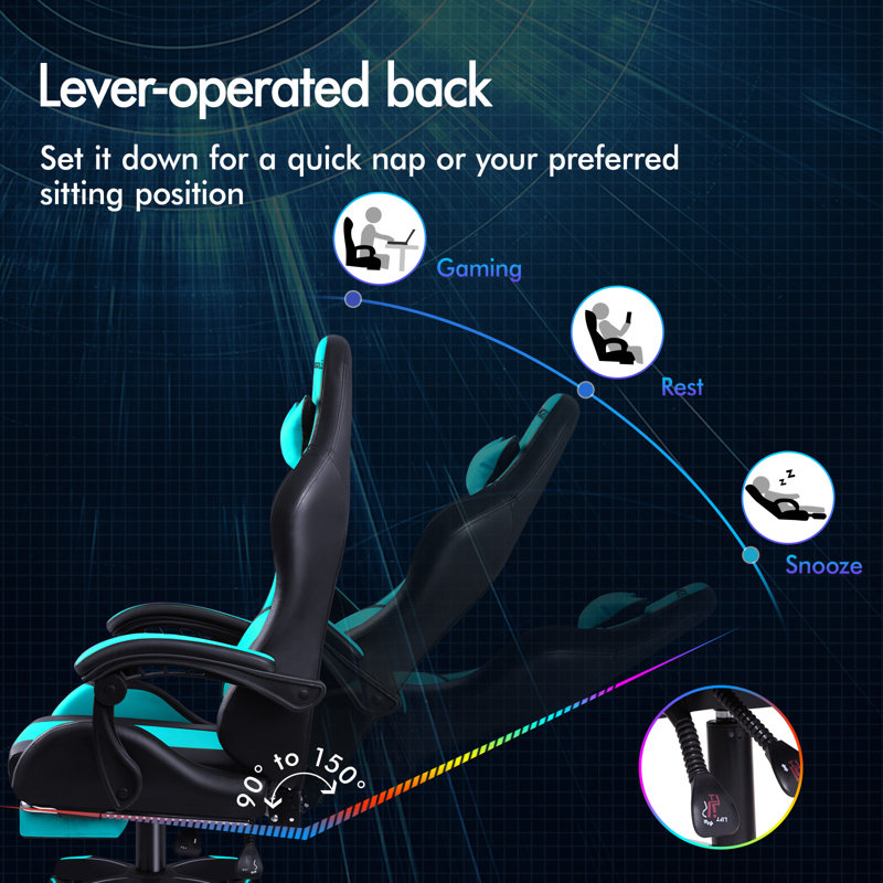 ELFORDSON Adjustable Reclining Swiveling PC & Racing Game Chair with Footrest, Cyan
