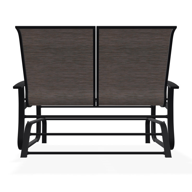 Belle Isle Sling Aluminum Frame 2-Seat Glider with Marine Grade Polymer Arm Accent, Black, Smoke