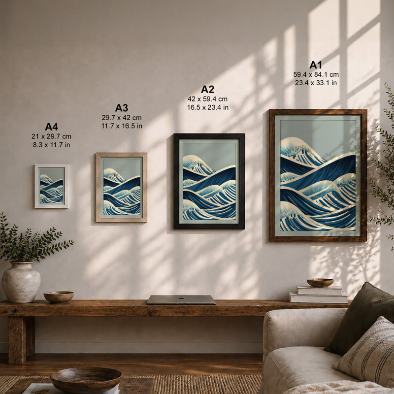 Tide In Lines Coastal - Print, A2 - 59.4 x 42.0 cm, White