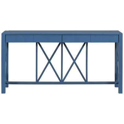 U-Style 60-Inch Console Table, Veneer, 4 Roomy Drawers, Crisscross Structure, Open Storage For Living Room Veneer Table With Spacious Chic, Base