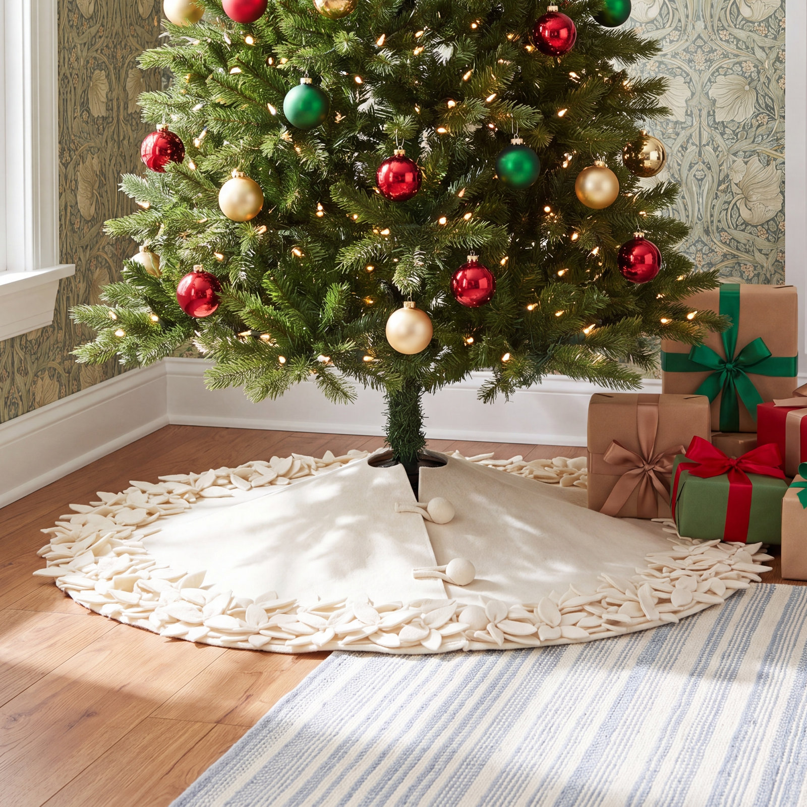 Handmade Floral Wool Tree Skirt