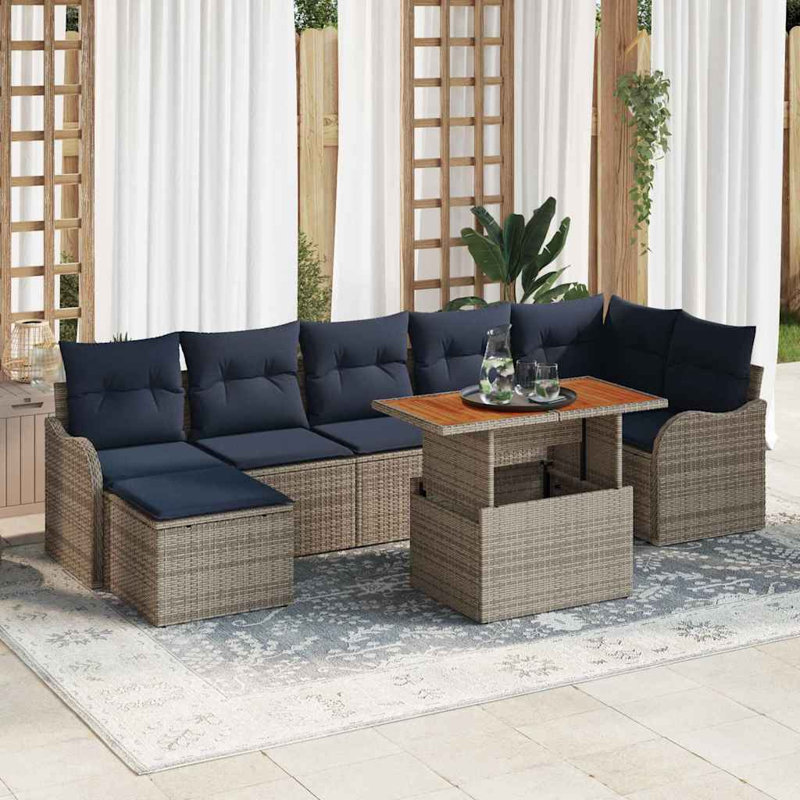Ensemble de canapé de jardin avec coussin vidaXL 8 pièces gris et bleu marine