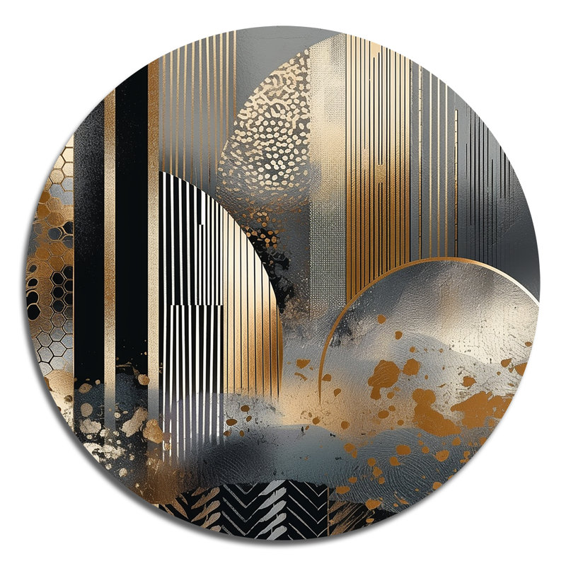 Shapes And Lines Abstract Marble IV - Art abstrait rond en marbre sur métal, H 16 po x l 16 po x P 1 po