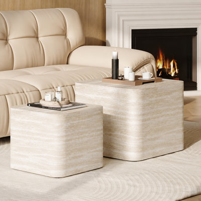 Ensemble de 2 tables basses gigognes modernes avec fini travertin beige