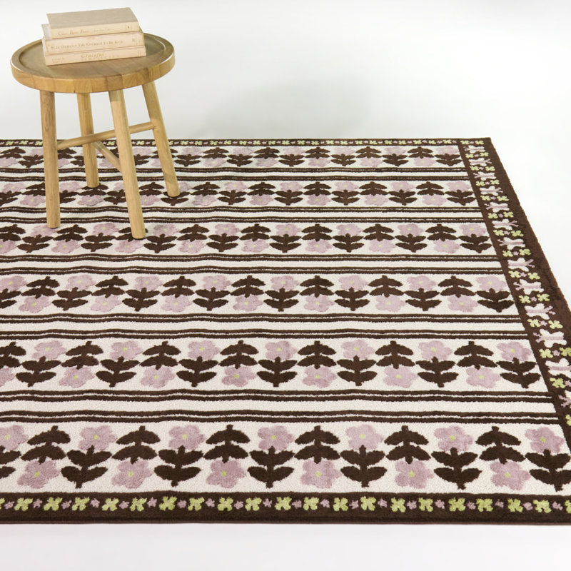 Tapis floral rayé chocolat Bianchi, 7'10" x 10'