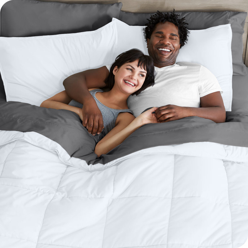 Lit dans un sac en microfibre 1800 de qualité supérieure 1800, Blanc / gris, Édredon divisé grand + 7 pièces supplémentaire
