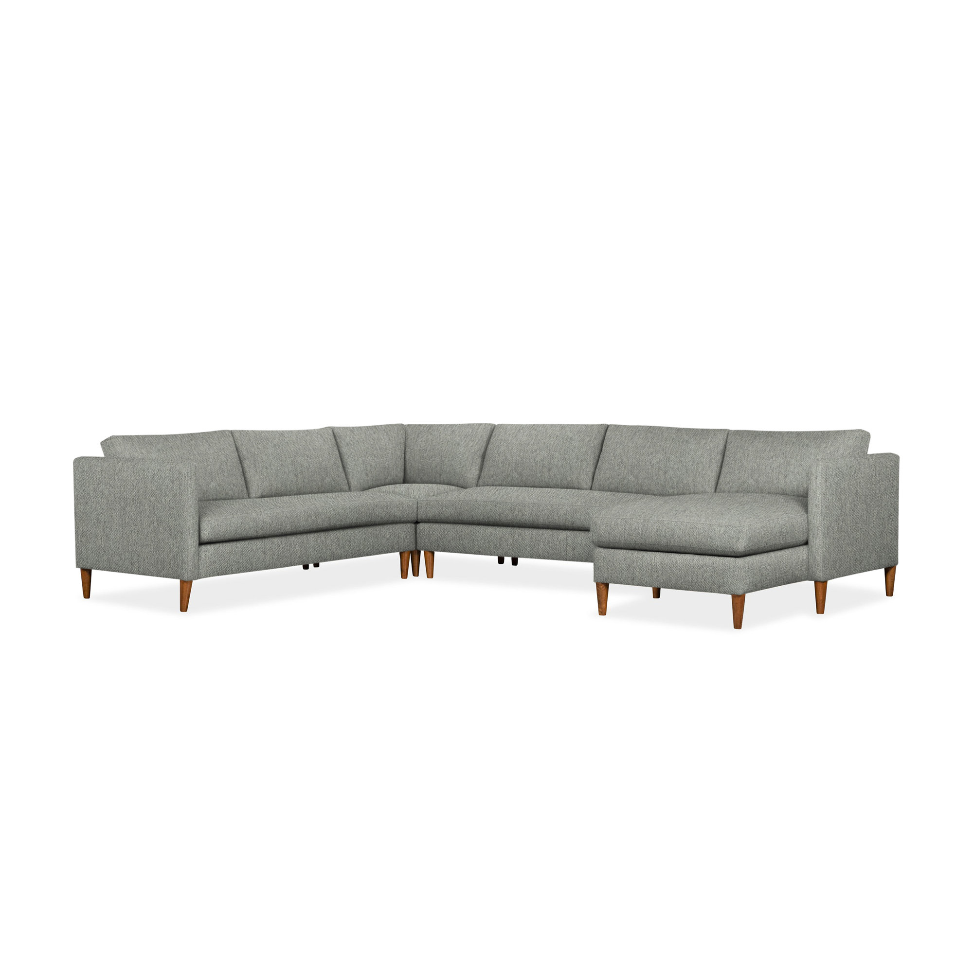 Clifford 4-Piece Upholstered Custom Sectional, Ticket Smoke Heathered Basketweave, Right Hand Facing