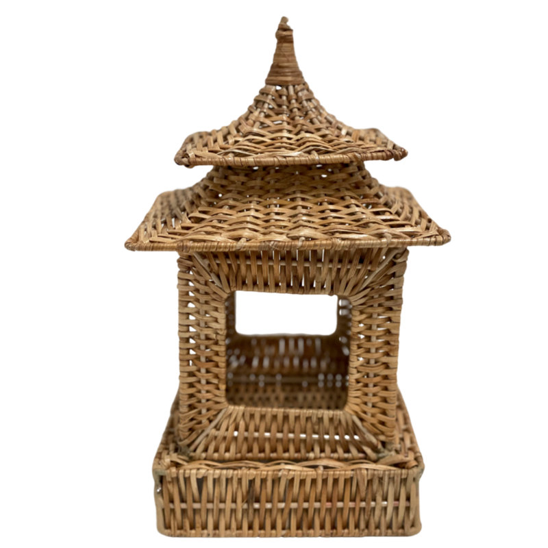 Square Wicker Pagoda, Small, 14" H x 8" W x 8" D
