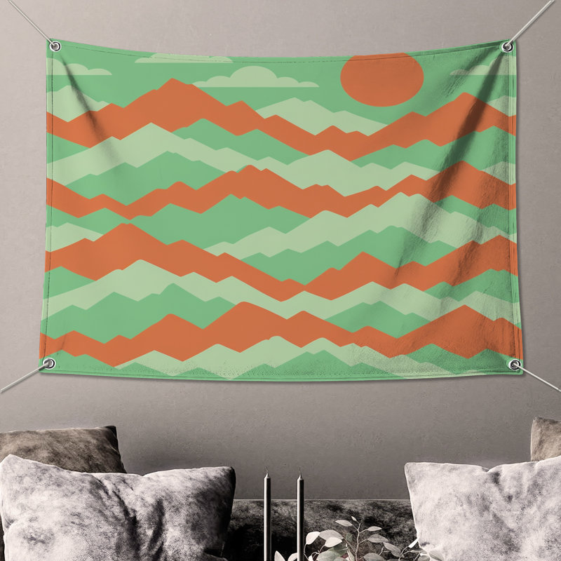 Tapisserie murale «Green And Orange Mountains», 68in H x80in W with 4 Grommets