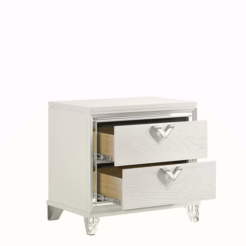 Table de chevet 2 tiroirs de style moderne avec lumière DEL et poignées en forme de V