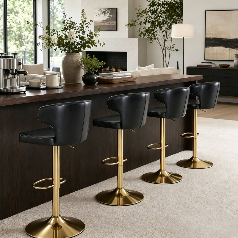 Ensemble de 4 tabourets de bar pivotants réglables en hauteur Classic, Noir et or, 4