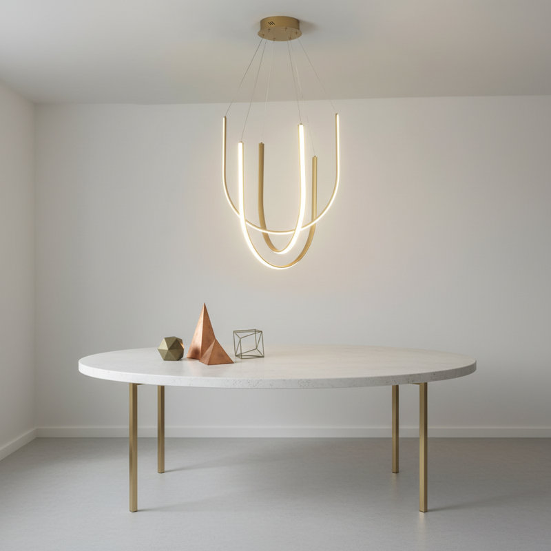 Modern 3-Lights Chandelier Kitchen Island Pendant Stairs Hanging Ceiling Fixture LED Switch Dimmable, Gold