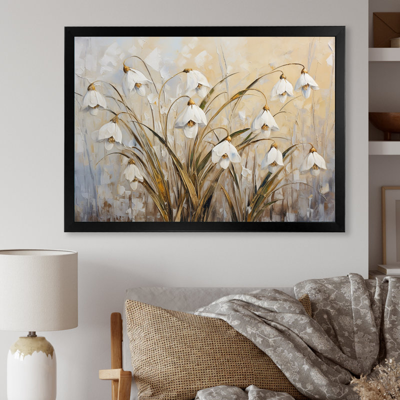 Minimalisme «Snowdrop Flowers Harmony I» sur toile, H 12 po x l 20 po x P 1 po, Cadre simple noir