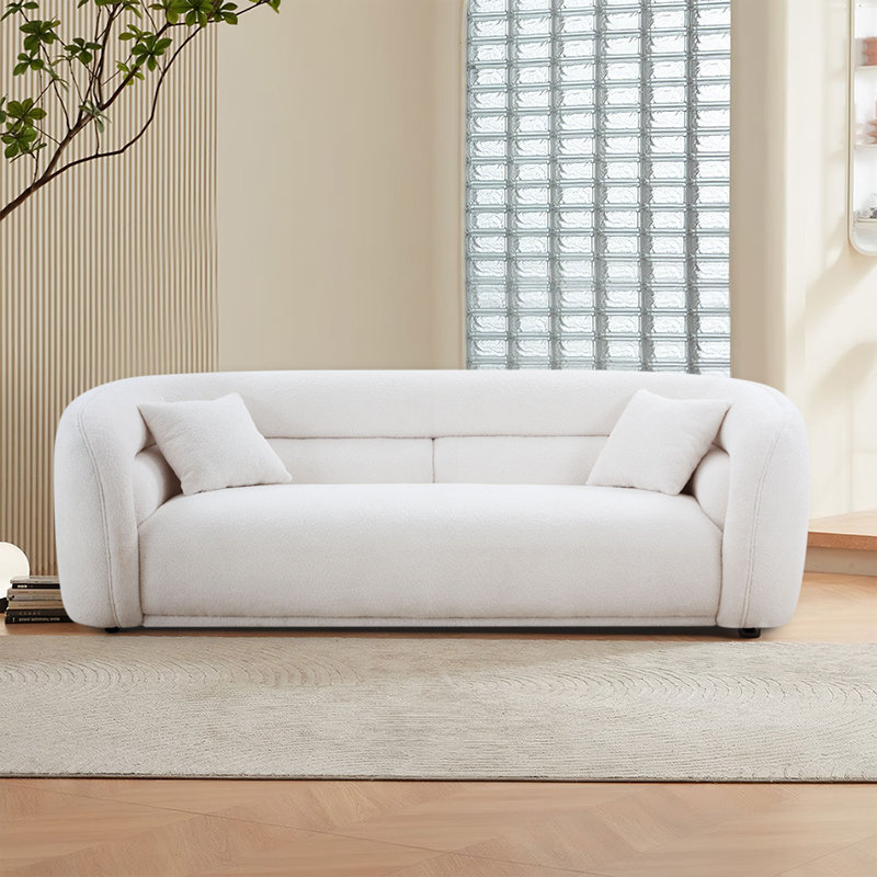 Canapé à accoudoirs arrondis 90,6 po Elvy, 100 % polyester blanc