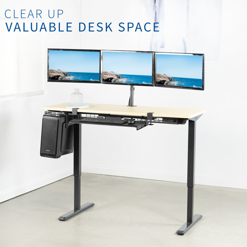 Black Triple Monitor Adjustable Steel Desk Stand with Full-Motion Arm