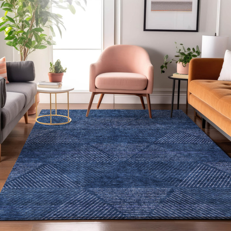 Premium Machine Washable Prisco Navy Rug, Rectangle 8' x 10'