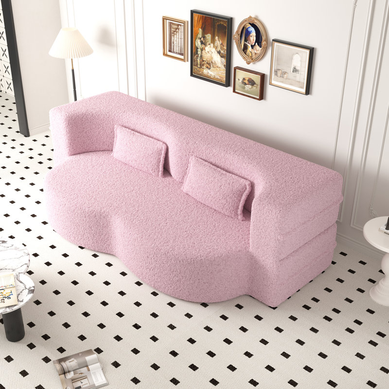 Canapé-lit convertible polyvalent avec coussins moelleux pour un confort ultime, Pink Fabric