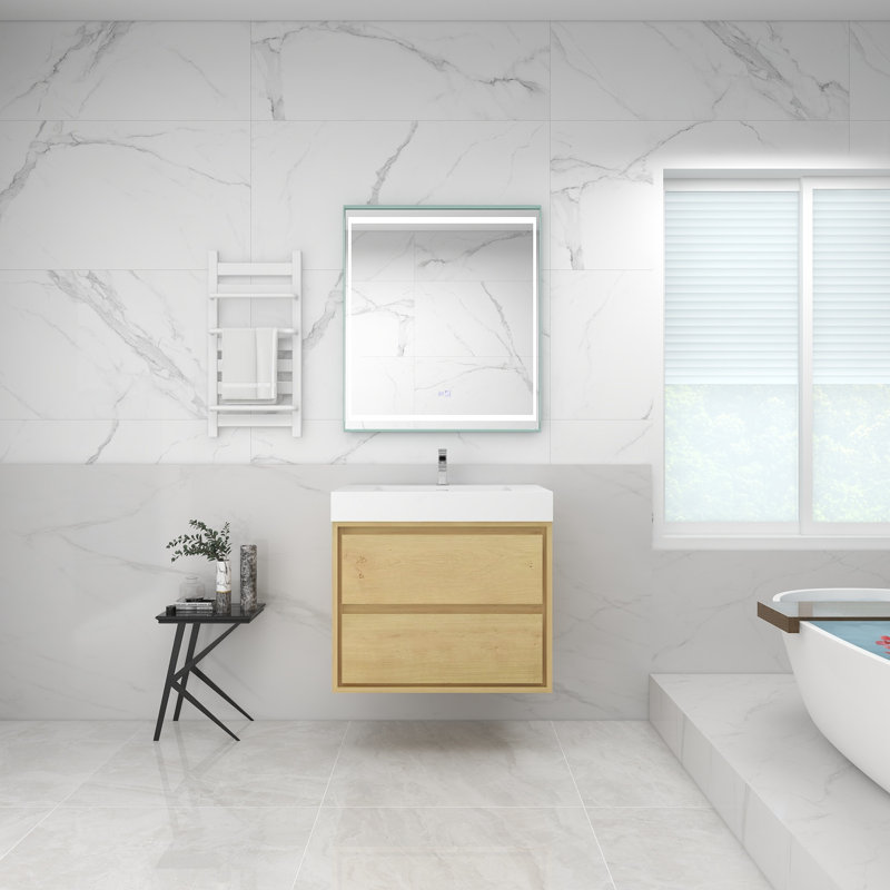30'' Single Bathroom Vanity with Acrylic Top, Light Oak