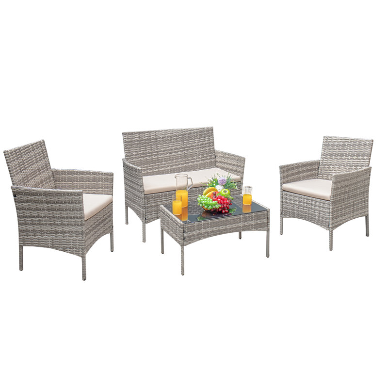 Alifa 4 - Person Patio Conversation Set with Cushions, Beige, Beige