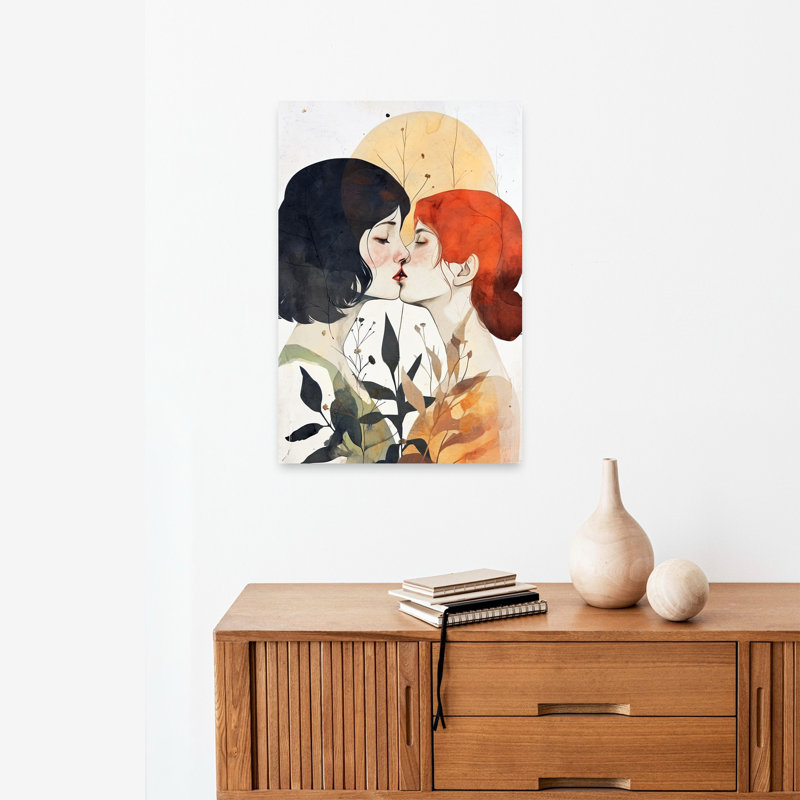 Intimate Floral Kiss Abstract Romantic Contemporary Nature Wall Art Print 1 Piece Wrapped Canvas Wall Art