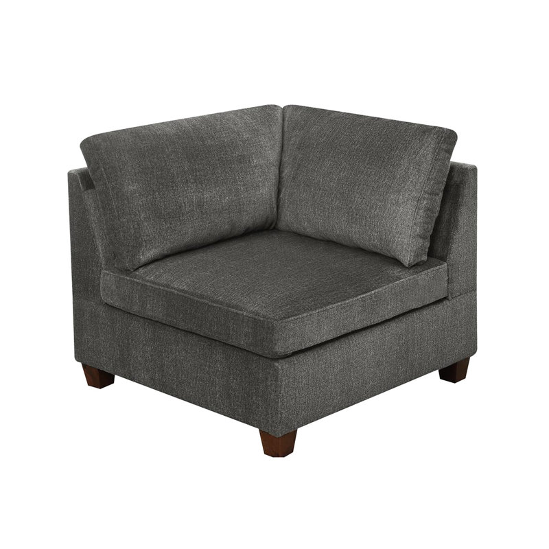 Élégant canapé modulaire en chenille gris de 6 pièces avec 2 coins d'angle, des chaises sans accoudoirs et des repose-pieds pour une chambre élégante et confortable