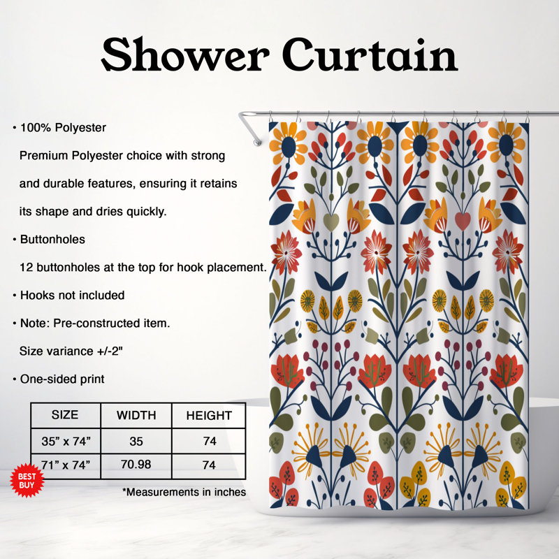 Folk Bloom - Premium Shower Curtain, 74"H x 71"W