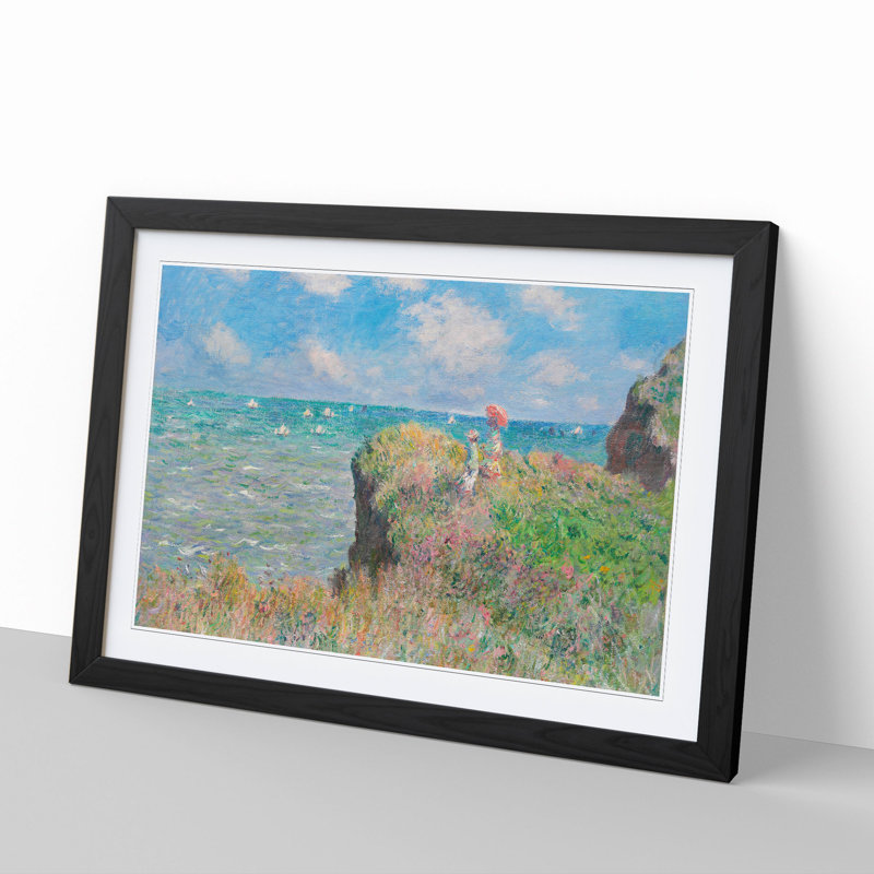 Cliff Walk at Pourville by Claude Monet - Picture Frame Painting, 27cm H x 36cm W x 2cm D, Black Framed