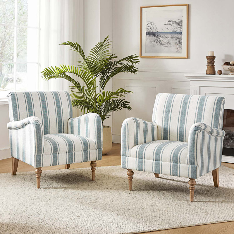 Lila 75 Cm Wide Coastal Farmhouse Armchair, Blue