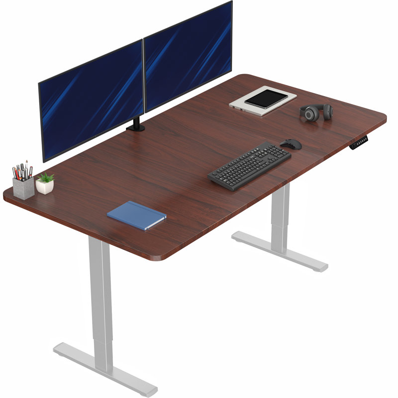 VIVO Single Motor Electric Desk with Push Button Memory Controller, 48.5" H x 71" W x 36" D, Dark Walnut/Gray