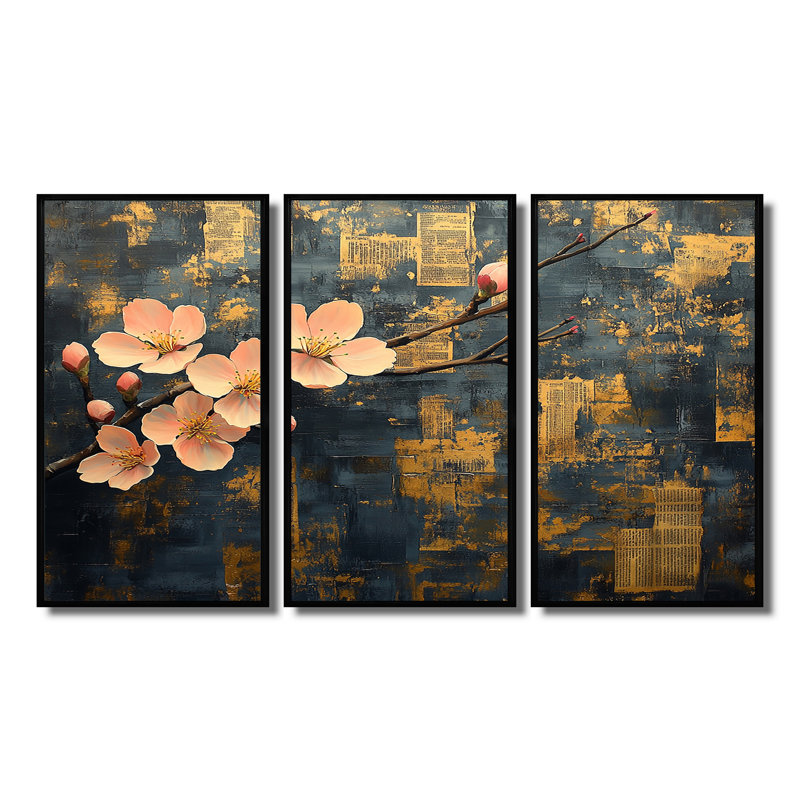 Fleur de cerisier orange et jaune - Ensemble de décorations murales cerisier en fleurs, H 28 po x l 36 po x P 1 po