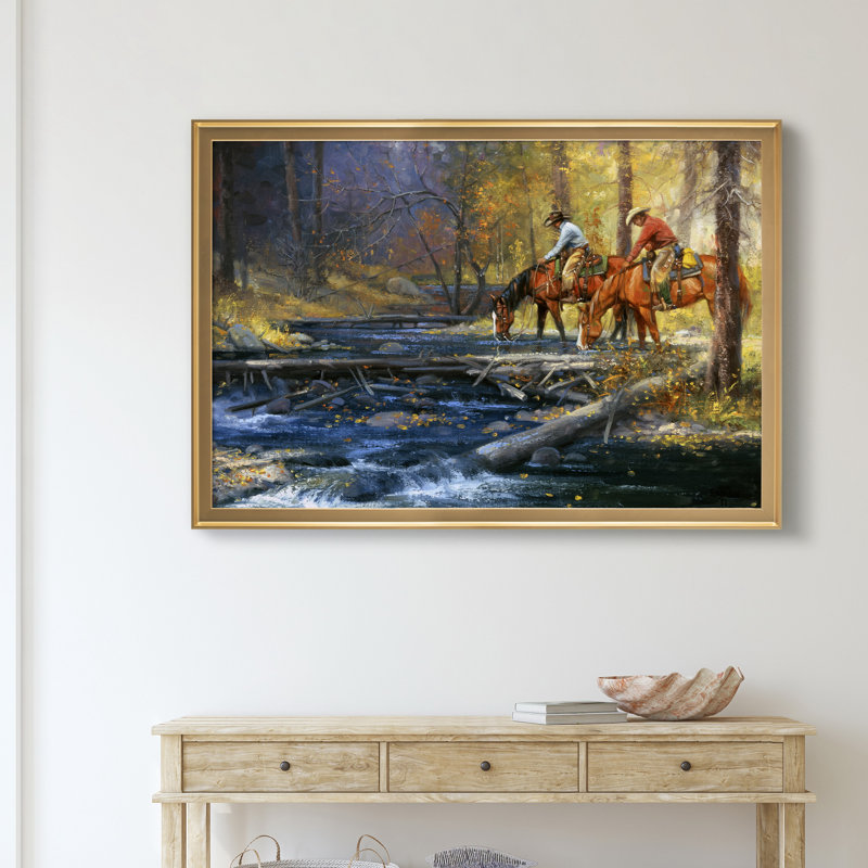«Cold Water & Falling Leavespremium», reproduction d'art sur toile encadrée, Doré, H 30,5 po x l 42,5 po x P 1,5 po