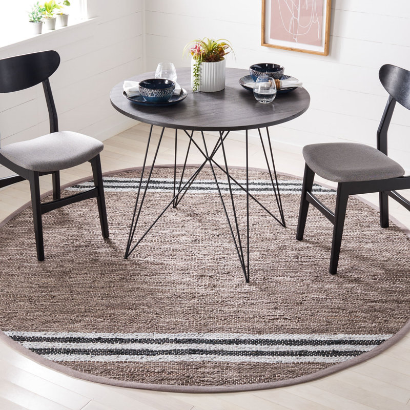Rigmor Hand Woven Leather/Cotton/Jute Rug in White/Black/Gray, Round 7'
