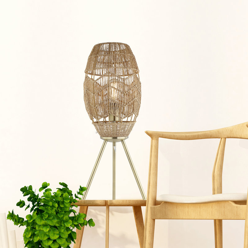 Iman 23.5" High Black Satin-Painted Iron Table Lamp With Round Tan Hemp Rope Shade - Bay Isle Home™, Gold