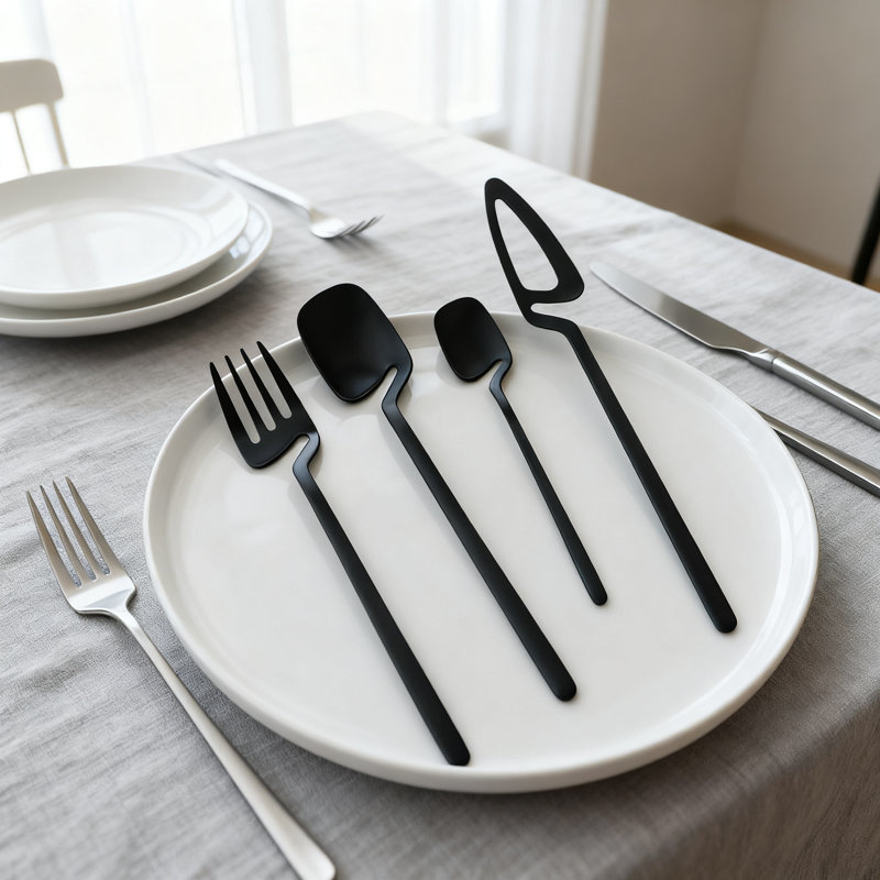 Service de couverts 32 pièces pour 8 personnes, ensemble de couverts en acier inoxydable noir mat avec cuillère à couteau et cuillère à café, argenterie allant au lave-vaisselle pour un usage quotidien