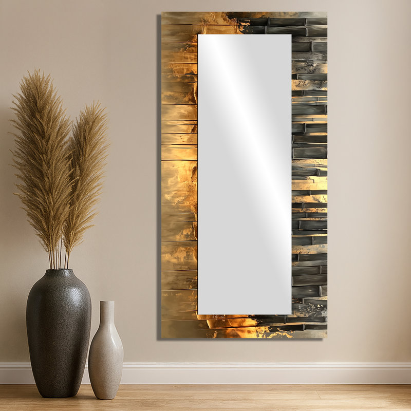 Golden Arashi Yama Bamboo River I - Floral Mirror Wall Art - Printed On Metal, 28" x 55"