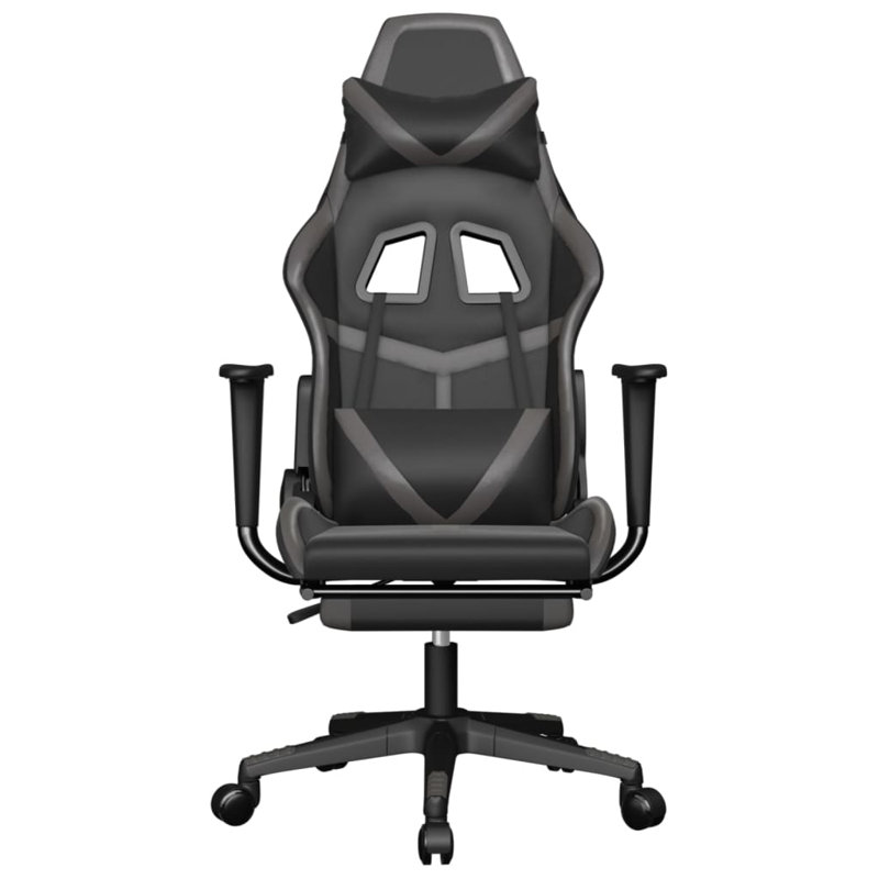 Massage Gaming Chair with Footrest Faux Leather, Black/Gray