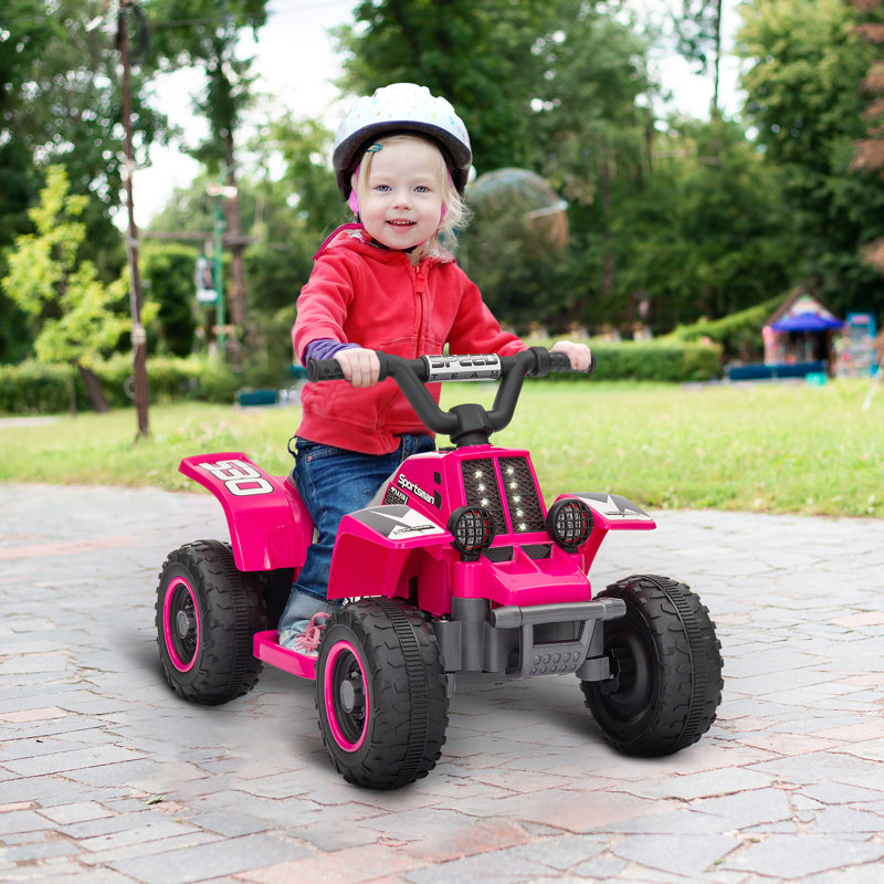 Quad pour enfants 6V, véhicule électrique à 4 roues avec phares, blanc, Rose