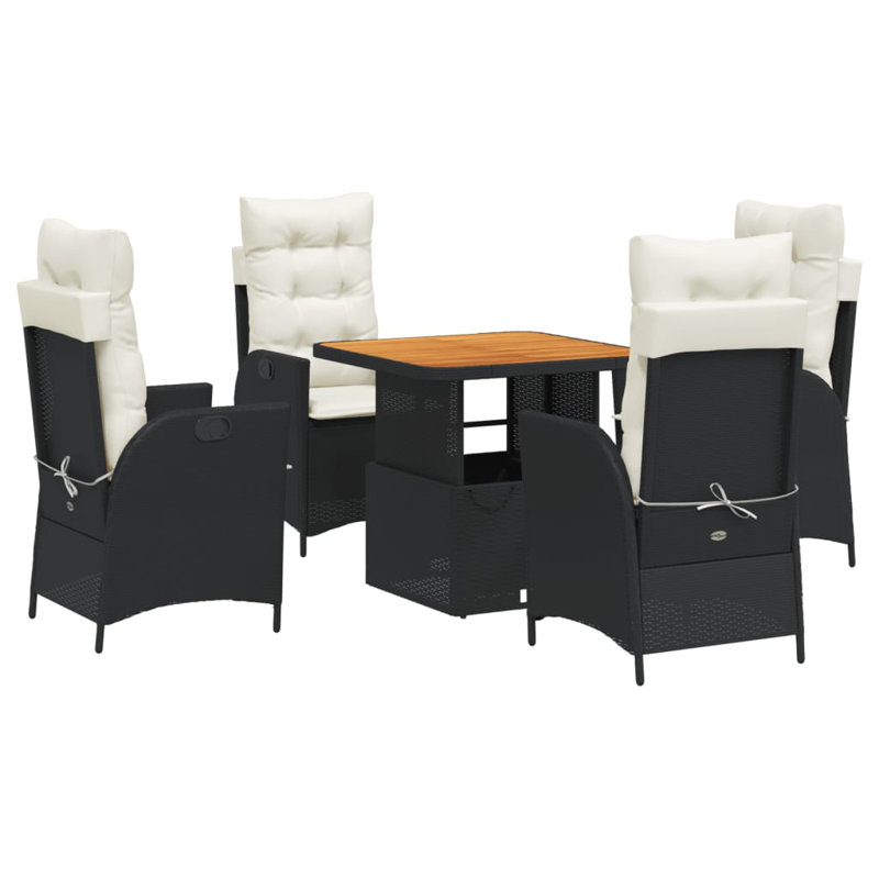 Ensemble repas avec coussins en rotin Rosecliff Heights, Noir, noir, noir, noir, Blanc / Blanc, 4