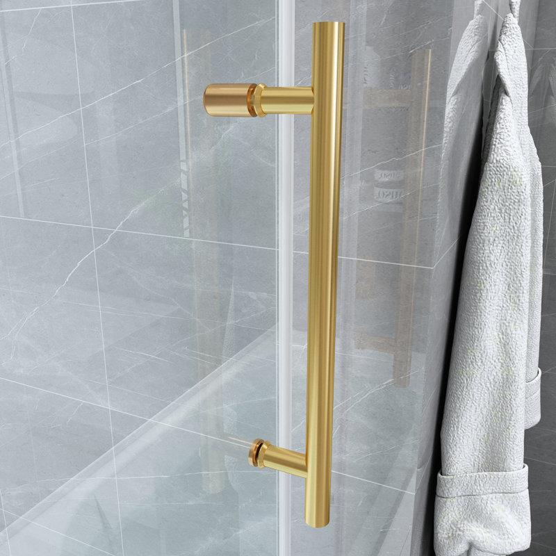 Opal Mirage MCOCOD 68"-72" W x 76" H Single Sliding Frameless Smooth Sliding Shower Door with 3/8" (10mm) Clear Glass, Gold