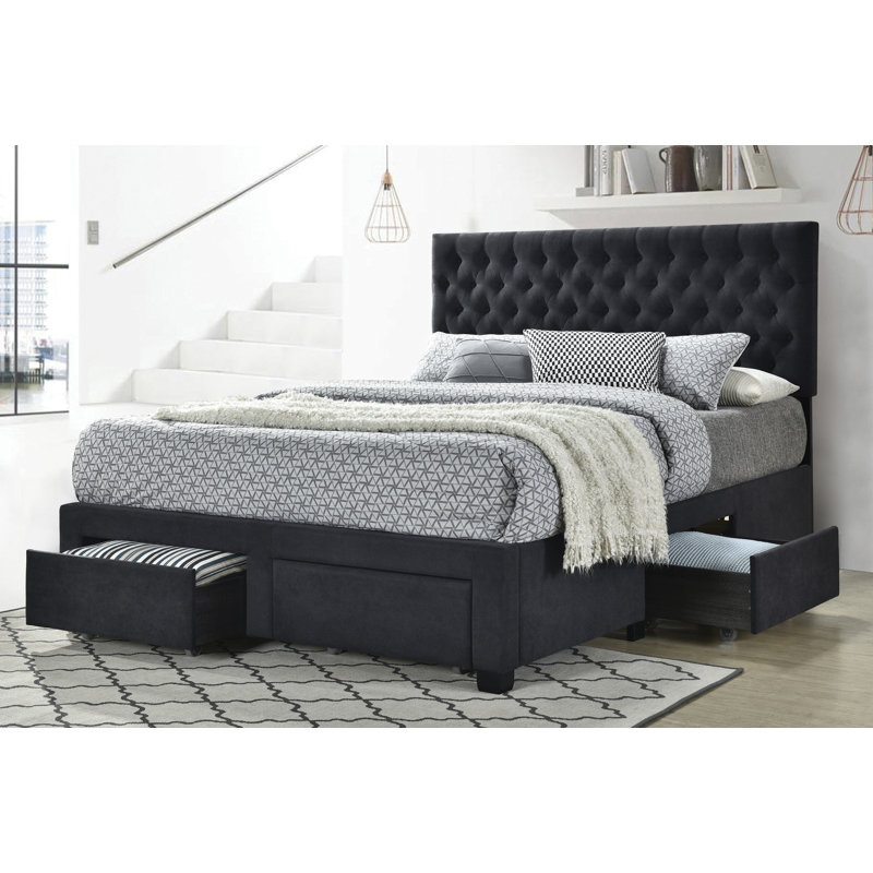 Lit plateforme tapissier avec rangement Kingistan, Très grand, Gris anthracite
