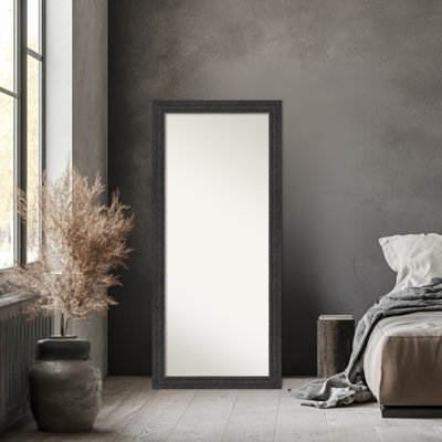 Attic Aged Black Non-Beveled Wood Framed Full Length Floor Mirror, Wall Mirror