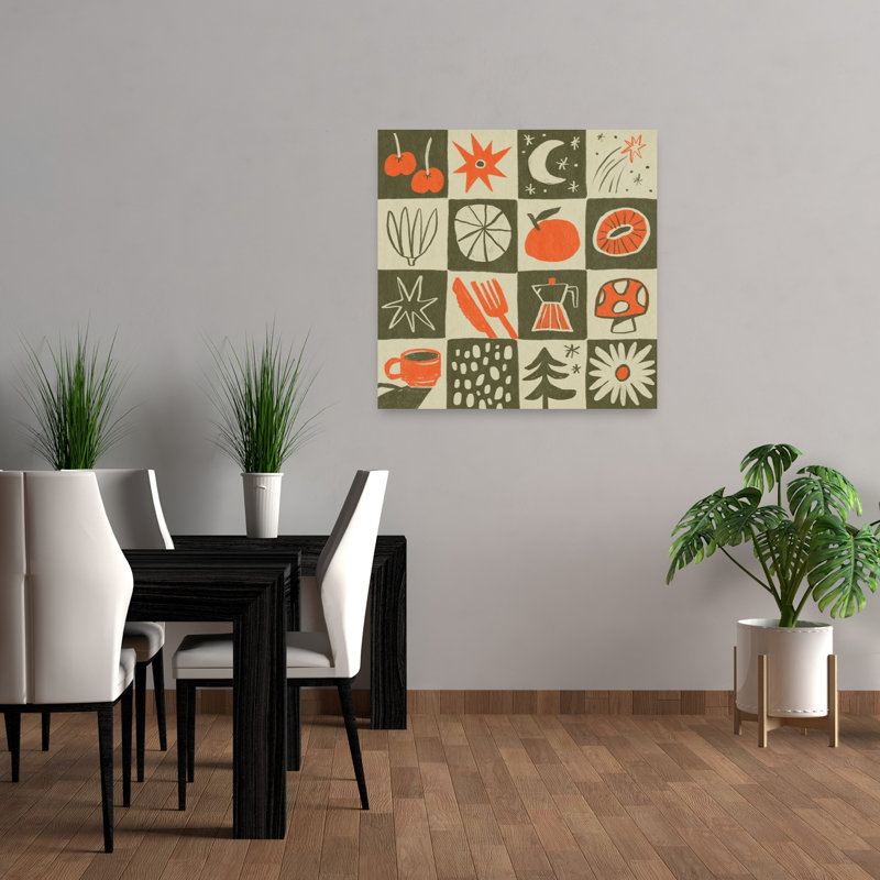 «Retro Kitchen Nature Modern Retro Abstract Pine Tree Cherry Flower Fruit», reproduction d'art murale, H 36 po x l 36 po