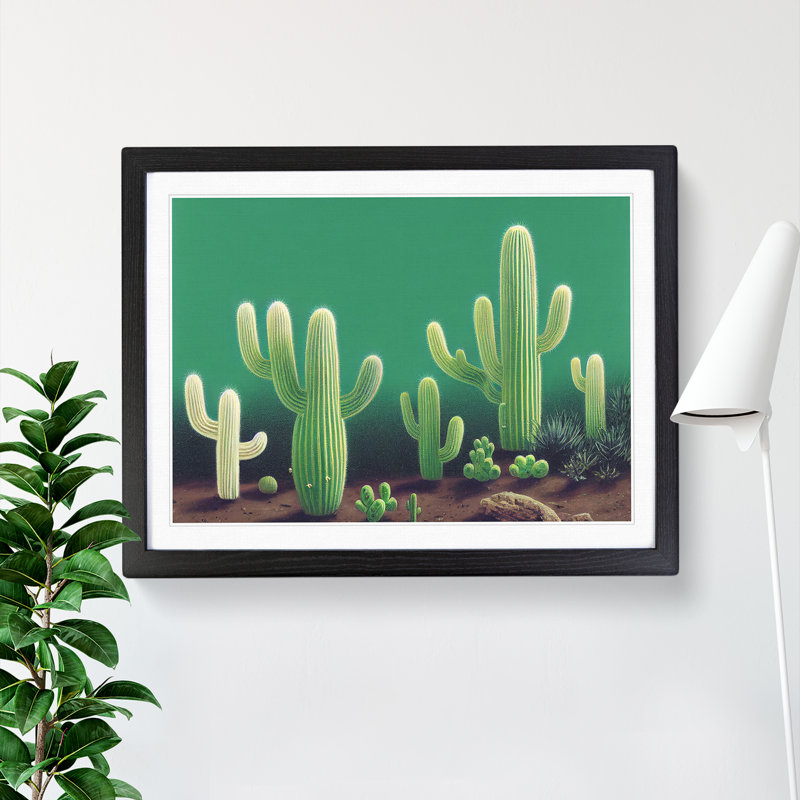 Friendly Cactus - Single Picture Frame Print, Black Framed, 46cm H x 64cm W x 2cm D