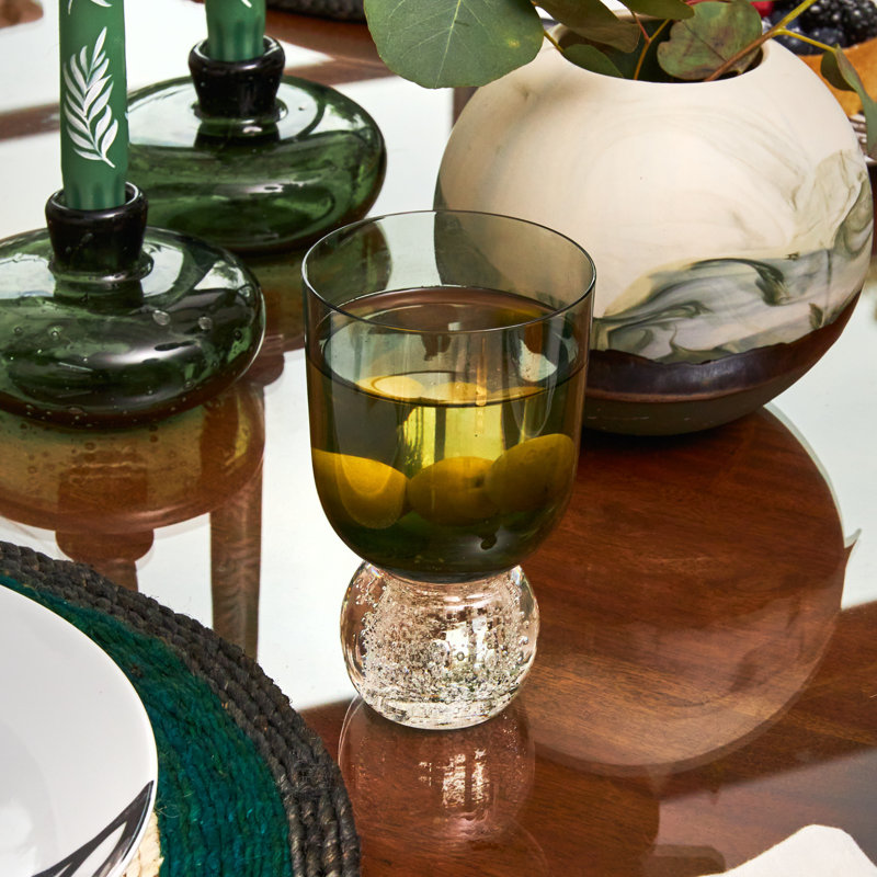 Handmade Wine Glass, Clear/Tourmaline Green