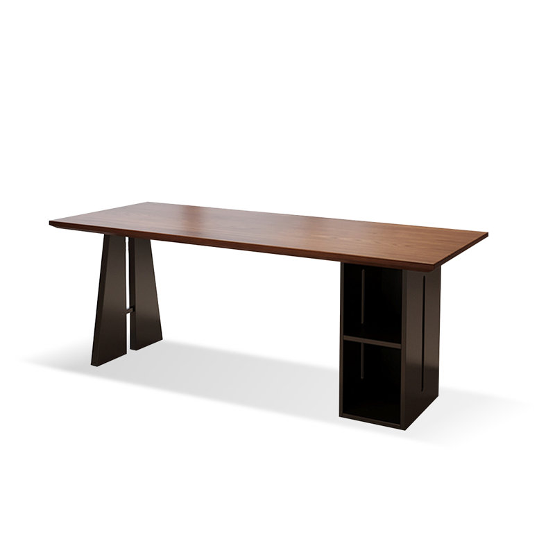 Bureau rectangulaire en bois massif brun noyer + noir, H 29,53 po x l 62,99 po x P 23,62 po