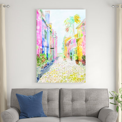 Watercolor Charleston Rainbow Row Houses UV-Resistant Canvas Painting Print 