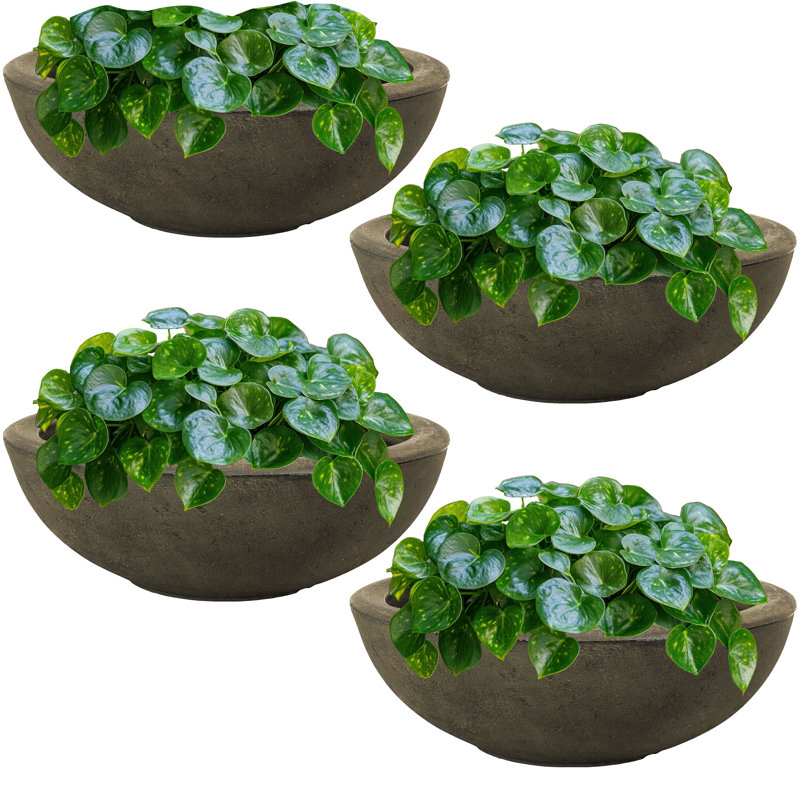 Pot de fleurs rond en polyrésine pour l'extérieur 20,75 po x 20,75 po x 11,5 po Ascend - sable - ensemble de 4, Brun, 4