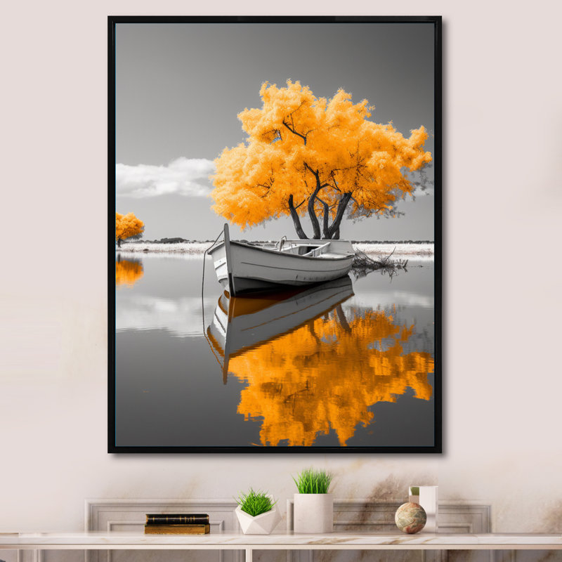 Monochromes de bateaux jaunes - I, H 20 po x l 12 po x P 1 po, Cadre flottant noir