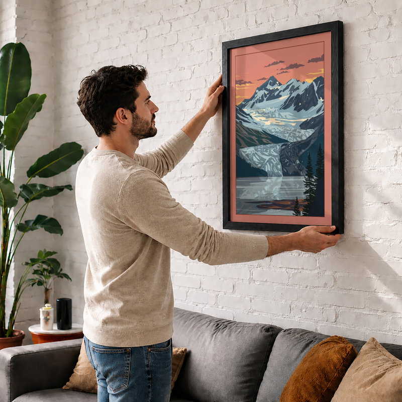 Mountains At Dusk Scandinavian - Print, A2 - 59.4 x 42.0 cm, White