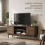 Meuble télé Mid-Century avec rangement et gestion des câbles, console média pour le salon et la chambre à coucher, finition noyer